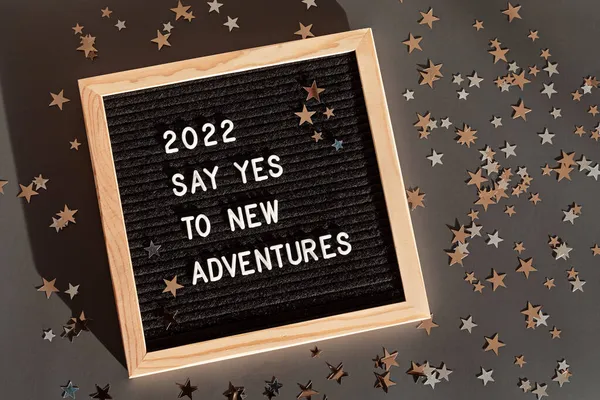 Letter Board Text 2022 Say Yes New Adventures Motivational Quote — Stock Photo, Image