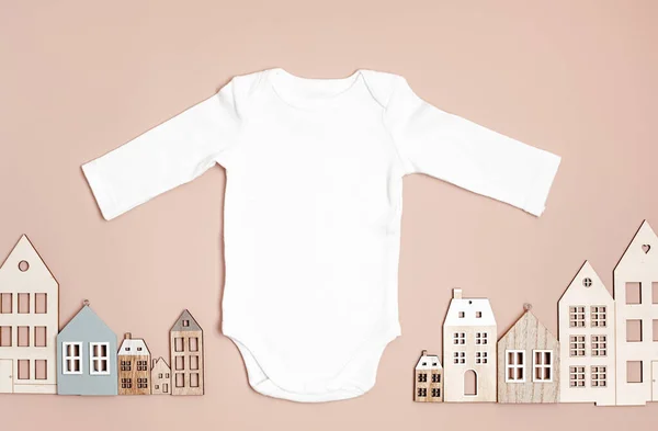 Mockup Van Witte Baby Bodysuit Gemaakt Van Biologisch Katoen Met — Stockfoto