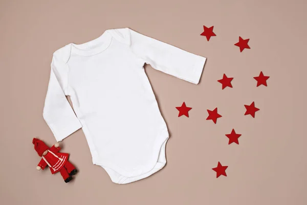 Mockup Van Witte Baby Bodysuit Gemaakt Van Biologisch Katoen Met — Stockfoto