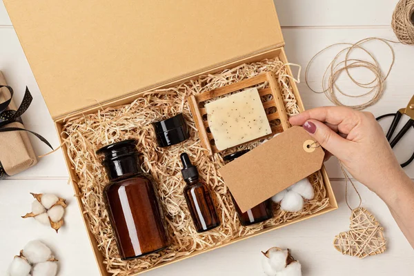 Self care package, seasonal gift box with plastic free organic cosmetics products. Personalized eco friendly basket for family and friends for thankgiving, christmas, mothers, fathers day