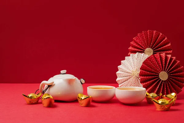 Año Nuevo Chino Festival Decoración Sobre Fondo Rojo Tradicional Lunar — Foto de Stock