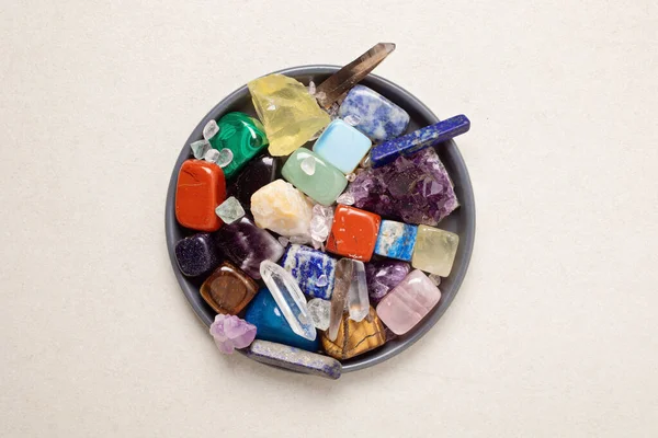 Healing Reiki Chakra Crystals White Fabric Background Gemstones Wellbeing Harmony — Stock Photo, Image