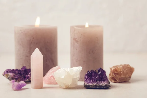 Healing Reiki Chakra Crystals Therapy Alternative Rituals Gemstones Wellbeing Meditation — Stock Photo, Image