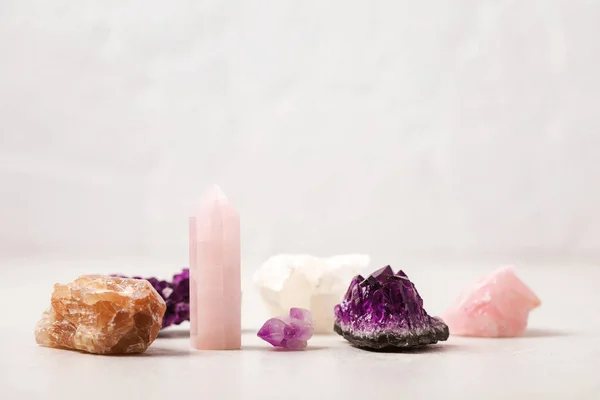 Curación Cristales Chakra Reiki Sobre Fondo Tela Piedras Preciosas Para — Foto de Stock