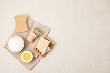 Ev temizliği zehirli değil, doğal ürünler. Plastiksiz, sıfır atık yaşam tarzı. Düz yatış, üst görünüm