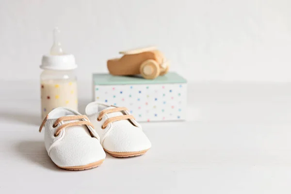 Baby Shoes Qccessories Organic Newborn Fashion Branding Small Business Idea — Zdjęcie stockowe