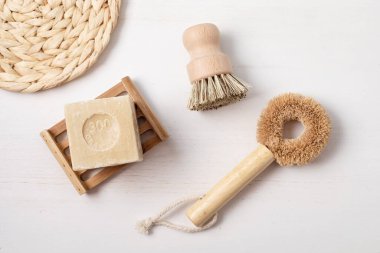 Ev temizliği zehirli değil, doğal ürünler. Plastiksiz, sıfır atık yaşam tarzı. Düz yatış, üst görünüm