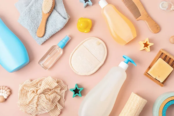 Set Baby Toiletries Child Organic Hygiene Bath Accessories Shower Gel — Stock Fotó