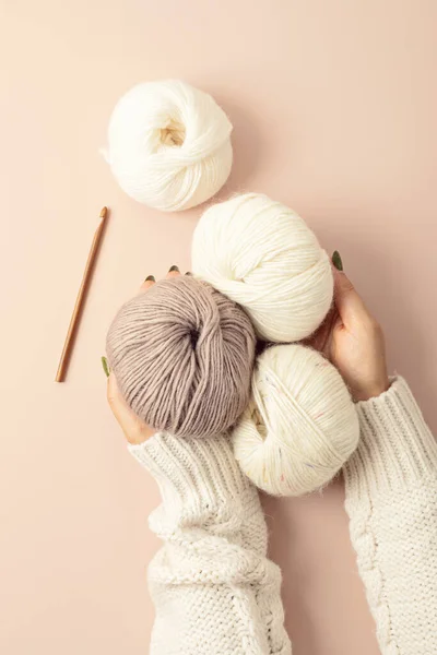 Craft Hobby Background Yarn Natural Colors Recomforting Hobby Reduce Stress — Stock Photo, Image