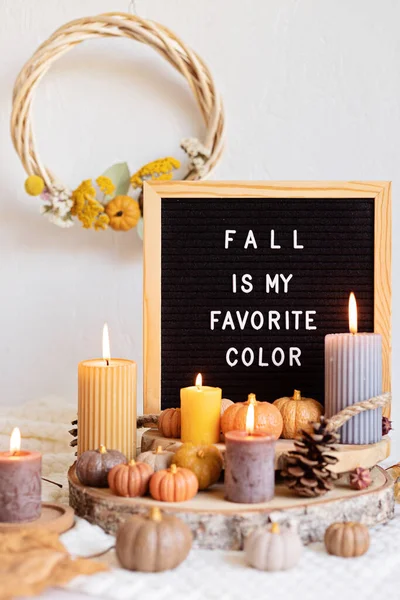 Plochá Tabule Text Podzim Moje Oblíbená Barva Podzimní Dekorace Stolů — Stock fotografie