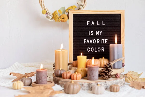 Plochá Tabule Text Podzim Moje Oblíbená Barva Podzimní Dekorace Stolů — Stock fotografie