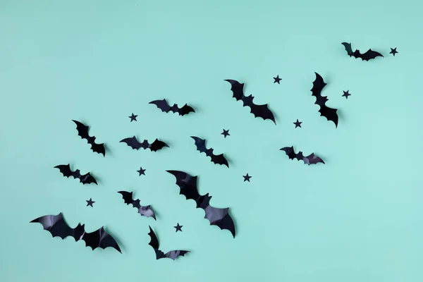 Fond Halloween Avec Des Silhouettes Chauves Souris Couché Plat Vue — Photo