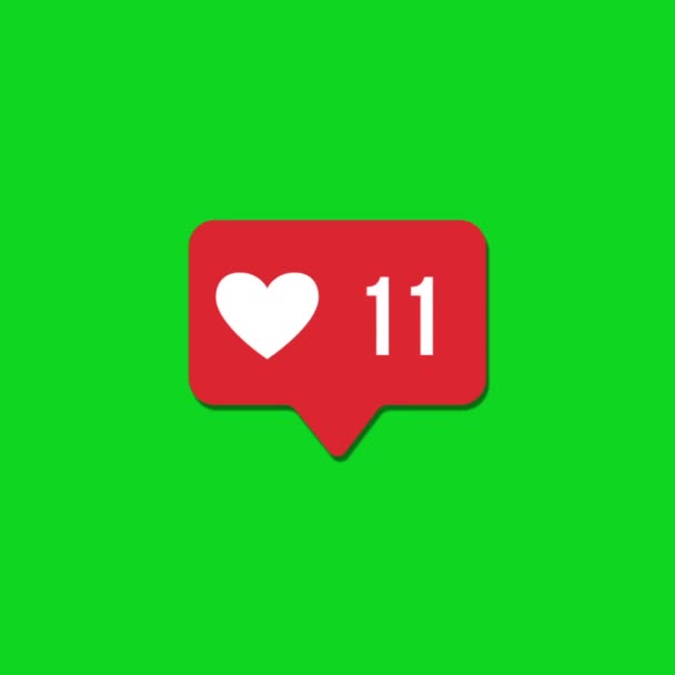 Social media heart count on green screen . Instagram icon pin. Fast moving counter increasing to 1 million likes. Love viral concept. Social Network notifications on chroma key. hd flat animation — Stockvideo