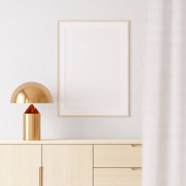 Modern Mobilya Dekorasyonlu İç Poster Çerçeve Model - 3d Görüntü, 3d Render
