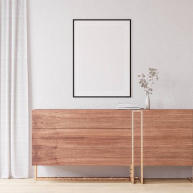Modern Mobilya Dekorasyonlu İç Poster Çerçeve Model - 3d Görüntü, 3d Render
