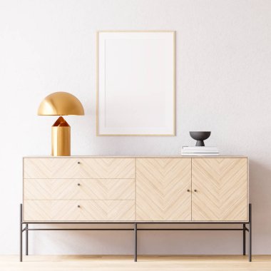 Modern Mobilya Dekorasyonlu İç Poster Çerçeve Model - 3d Görüntü, 3d Render