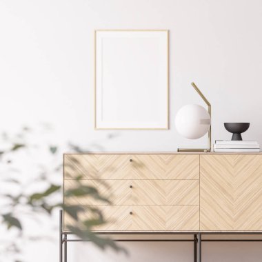 Modern Mobilya Dekorasyonlu İç Poster Çerçeve Model - 3d Görüntü, 3d Render