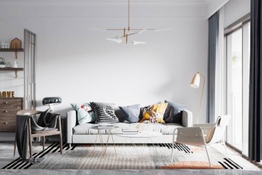 İç Salon Duvar Modeli - 3D Yapılandırma, 3D Görüntü 