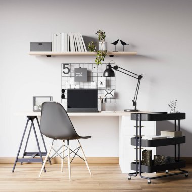 Interior Home Office Room Wall Mockup - 3d Rendering, 3d Illustration 