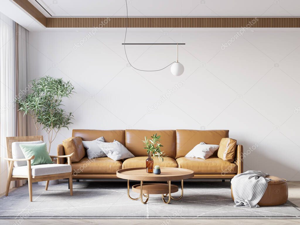 Living Room Wall Mockup - 3d rendering, 3d illustration