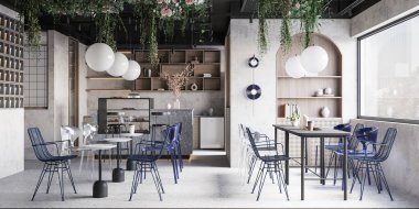 Dahili Kafe Duvarı Modeli - 3d Yapılandırma, 3d Görüntü 