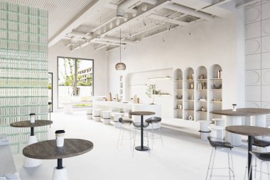 3D Rendering Coffee Shop ve Cafe Lounge Restoranı