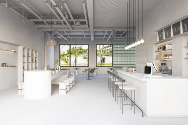 3D Rendering Coffee Shop ve Cafe Lounge Restoranı