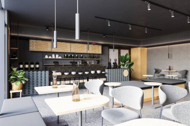 3D Rendering Coffee Shop ve Cafe Lounge Restoranı