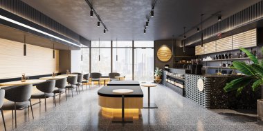 3D Rendering Coffee Shop ve Cafe Lounge Restoranı