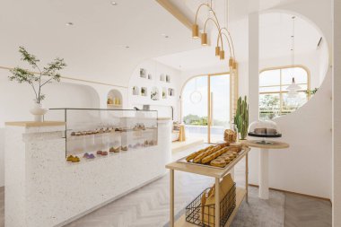 3D Rendering Coffee Shop ve Cafe Lounge Restoranı