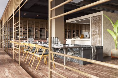 3D Rendering Coffee Shop ve Cafe Lounge Restoranı