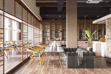 3D Rendering Coffee Shop ve Cafe Lounge Restoranı