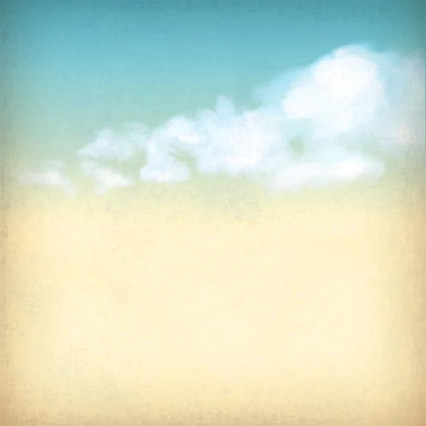 Vintage sky old paper retro style background with white clouds, subtle grunge texture of surface of the paper at the backdrop in blue & yellow colors like watercolor stretching on a clear summer day