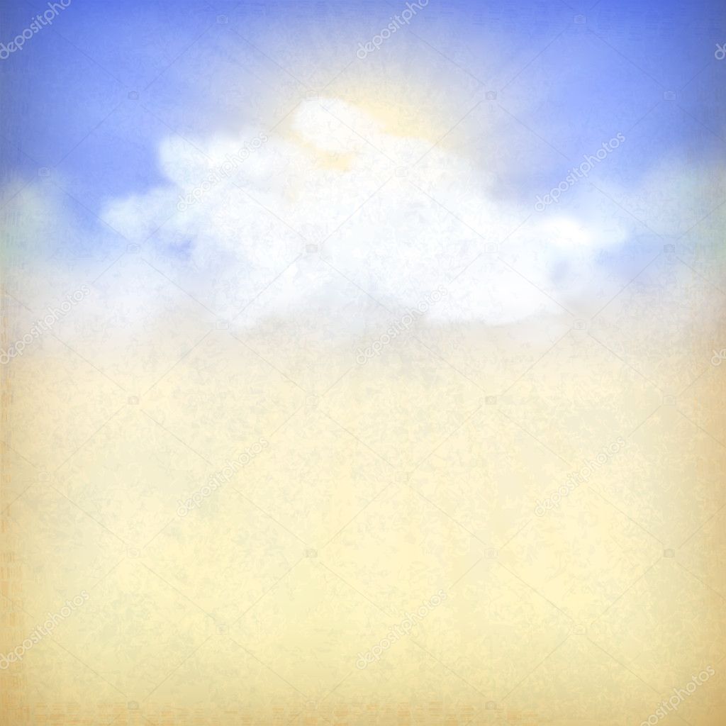 Raggi di sole attraverso le nuvole di rottura cielo d epoca vecchia carta vettoriale background con nuvole bianche sottili grunge texture raggi di sole a