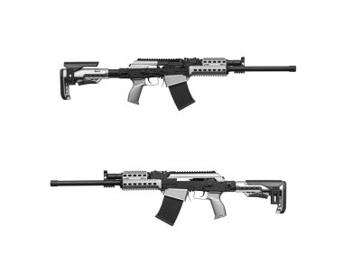 Modern yarı otomatik tüfek. Spor ve av için silahlar. Siyah silah beyaz arkaplanda izole edildi.