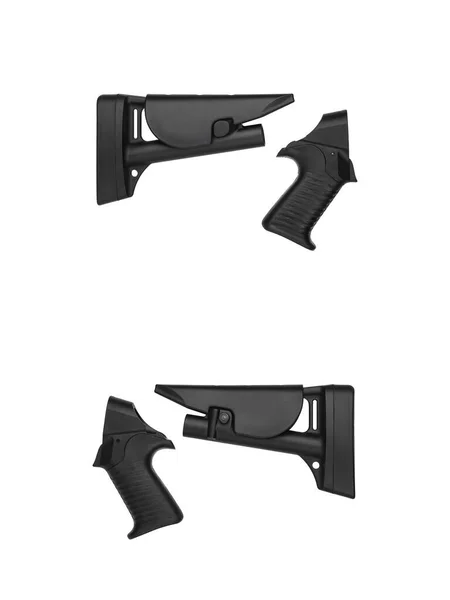 现代握把和猎枪枪托 白色背景下隔离的现代猎枪配件 — 图库照片