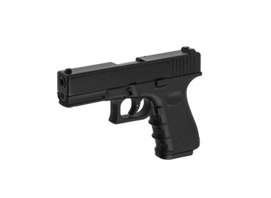 Modern yarı otomatik tabanca beyaz arka planda izole edilmiş. Ordu ve polis için silah. Kısa namlulu silah..