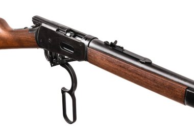 American rifle of the times of the wild west. Vintage weapons. Isolate on a white background.