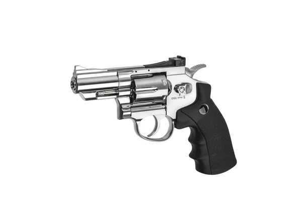 Silver Gun Revolver Isolera Vit Bakgrund Pistol Vapen För Självförsvar — Stockfoto