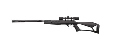 Optik görüşlü modern havalı tüfek. Spor ve eğlence için pnömatik silahlar. Beyaz arkaplanda izole et.