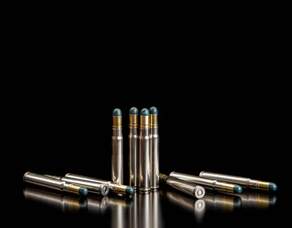 Bullet Isolated Black Background Reflexion Rifle Bullets Close Black Back — Stock Photo, Image