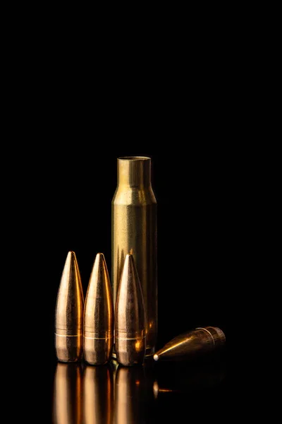 Bullet Isolated Black Background Reflexion Rifle Bullets Close Black Back Stock Image