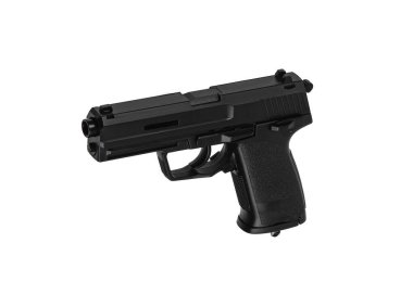 Hava tabancası. Hava yumuşaklığı, spor ve eğlence için modern pnömatik silah. Bir manken, gerçek bir tabancanın kopyası. Beyaz arkaplanda izole et.