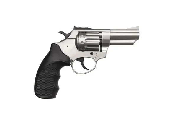 Stříbrný Pistolový Revolver Izoloval Bílém Pozadí Pistole Zbraně Pro Sebeobranu — Stock fotografie