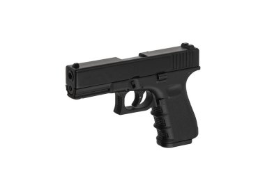 Modern yarı otomatik tabanca. Nefsi müdafaa için kısa namlulu bir silah. Polisi, özel kuvvetleri ve orduyu silahlandırmak. Beyaz arkaplanda izole et.