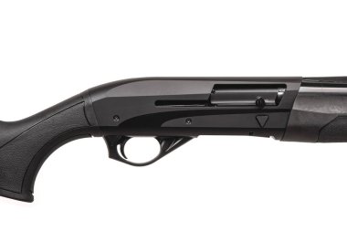 Modern yarı otomatik tüfek. Spor ve av için silahlar. Siyah silah beyaz arkaplanda izole edildi.