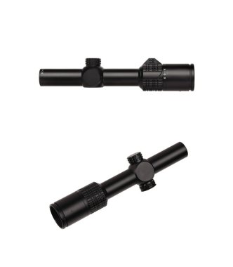 Modern siyah optik görüş. Uzun mesafeleri hedeflemek için optik bir cihaz. Beyaz arkaplanda izole et.