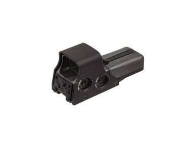 Modern optik kolatör görüşü. Kısa mesafeden ateş etmek için nişan alma cihazı. Beyaz arkaplanda izole et.
