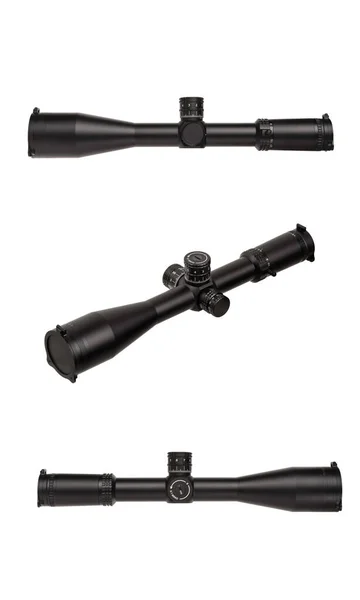 现代黑色光学瞄准镜 用于远距离瞄准的光学仪器 在白色背景上分离 — 图库照片