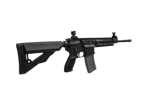 Fusil Automático Moderno Aislado Sobre Fondo Negro Armas Para Policía — Foto de Stock